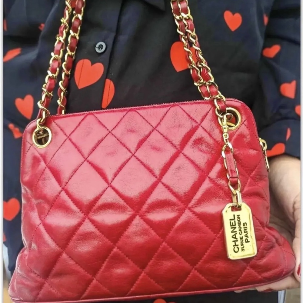 Chanel Red Lambskin Vintage Bag- 100% Authentic